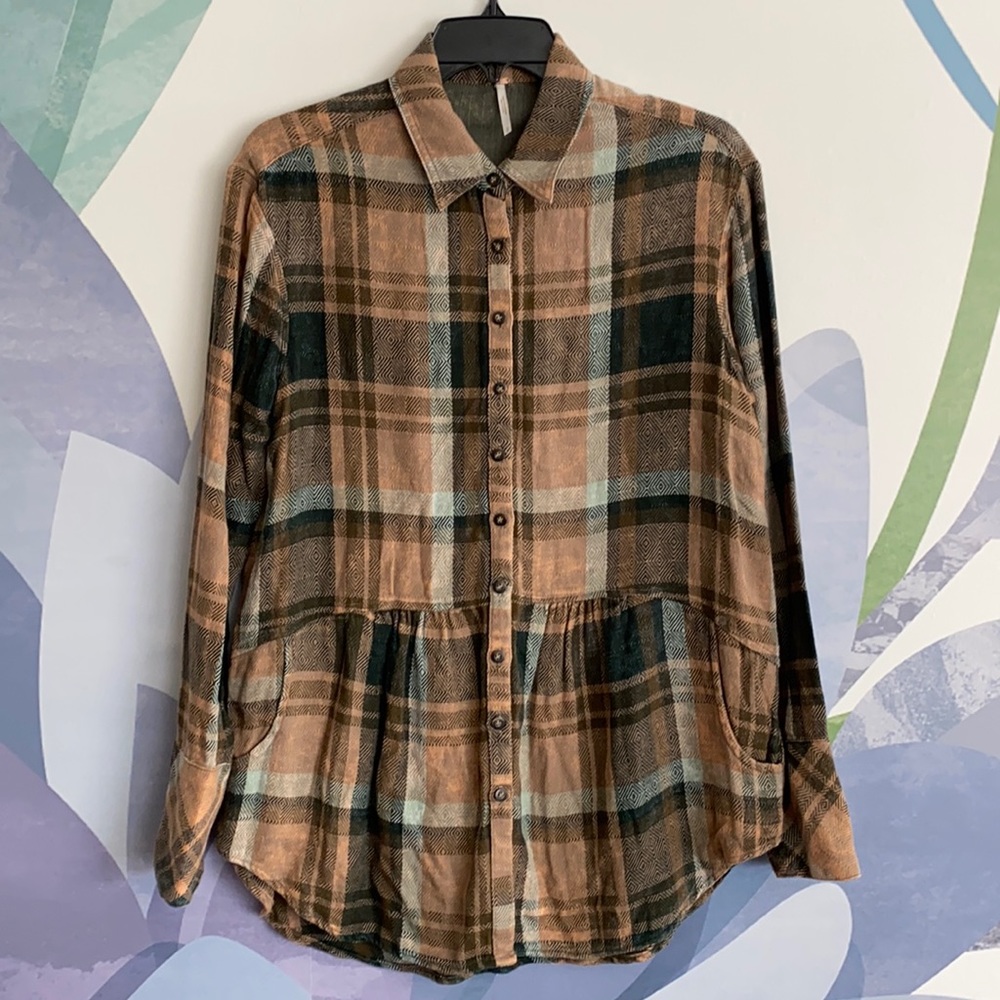 Free People flannel oversized pleated shirt.